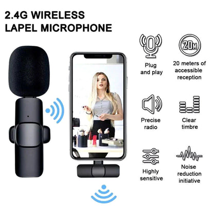 Lavalier Microphone Wireless Audio Video Recording Mini Mic for Android/Iphone